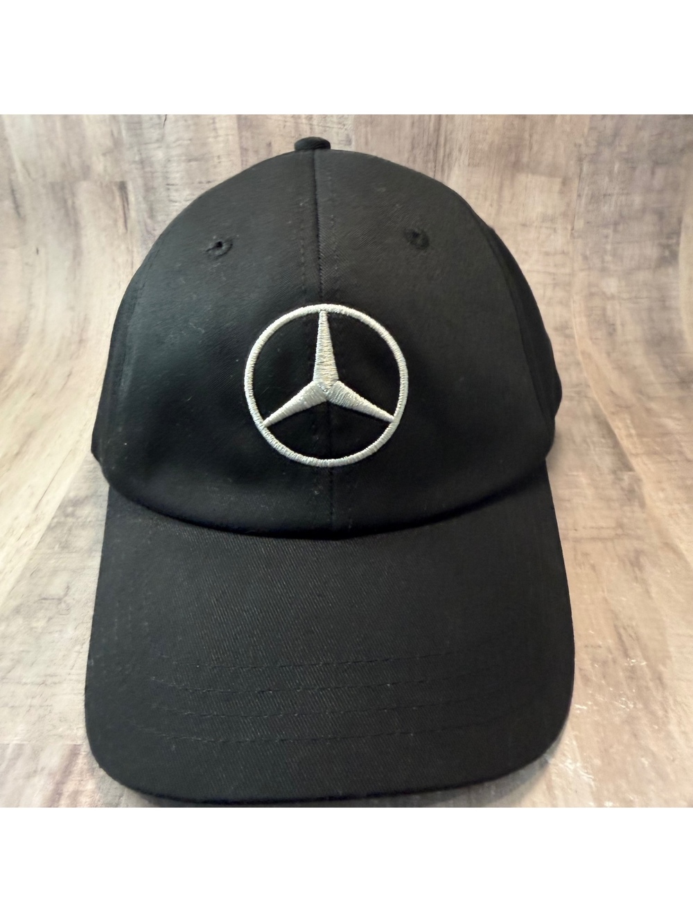 Mercedes-Benz Logo Baseball Hat Black Embroidered Silver Logo Strap Back Cap